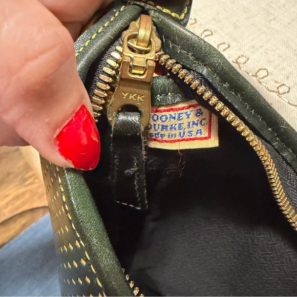 Vintage Dooney & Bourke Cabrio Green/Yellow Perforated Leather Large Hobo Bag - Picture 7 of 16